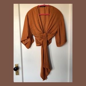 Akira silk tie-front blouse